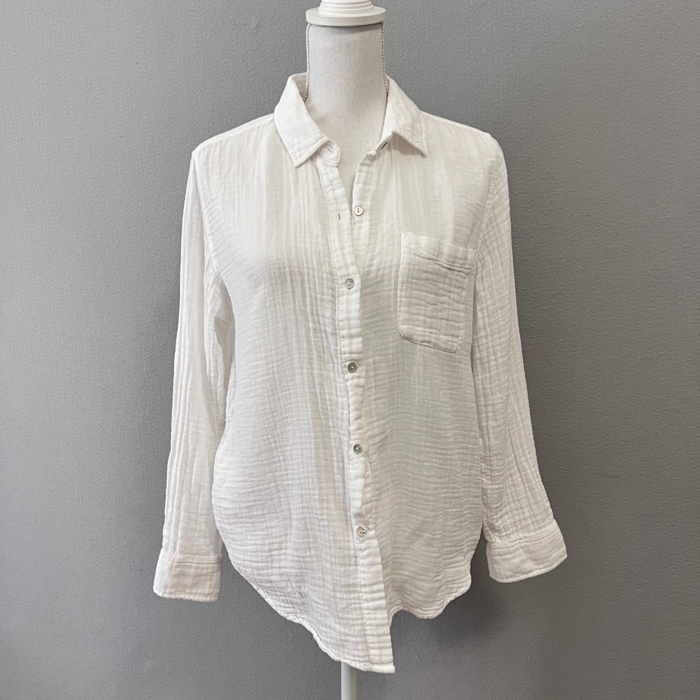 Rails Ellis Button Down Women Medium White Gauze Organic Cotton Top